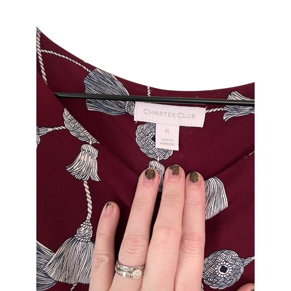 Charter Club Womens Red White Tassel Print Tie Waist Dress Size XL - Picture 5 of 7